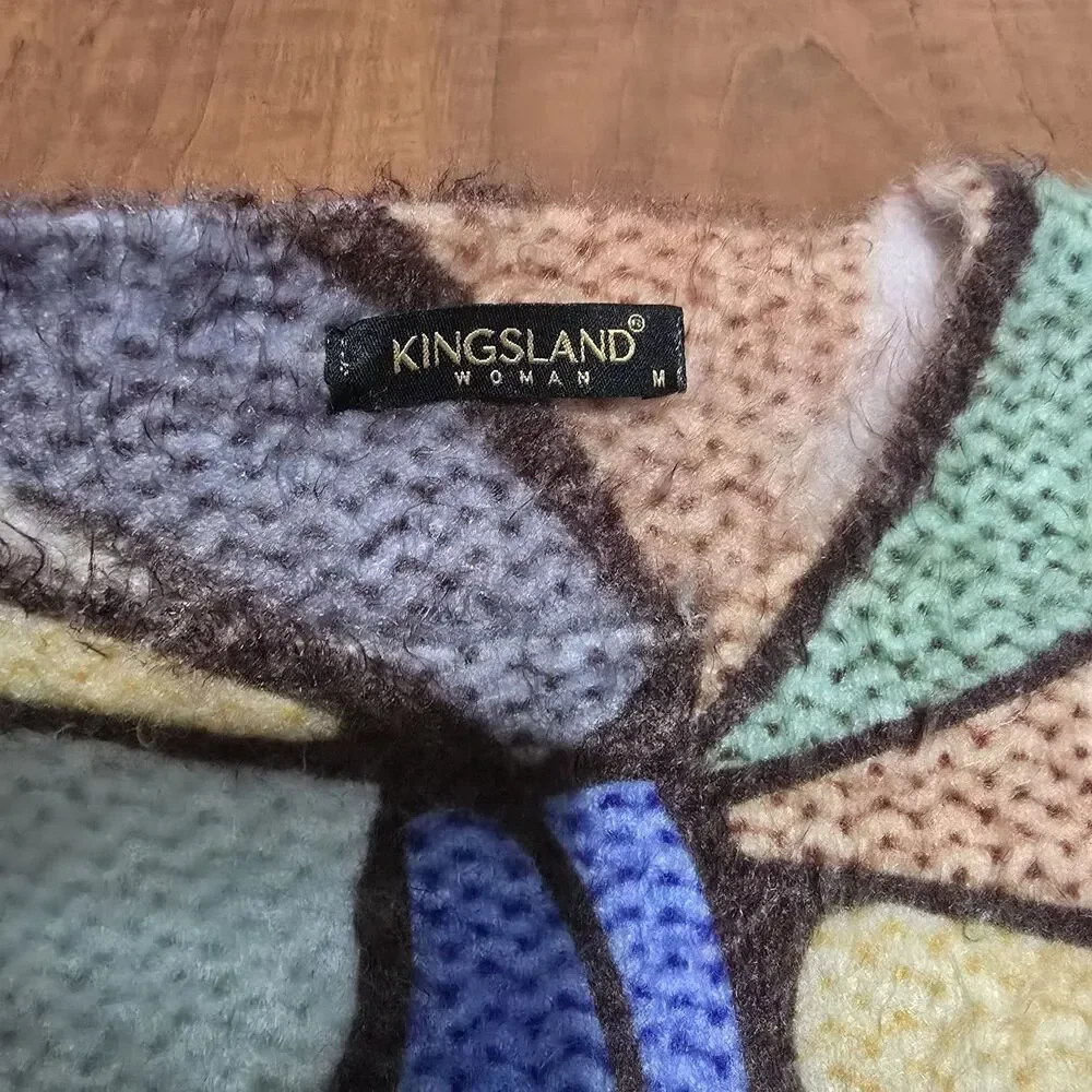 Kingsland Woman Vintage Angora Viscose Stained Glass Window Print Sweater M